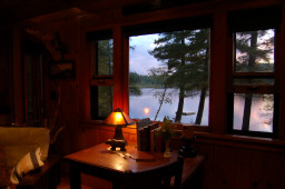 Warm wood interior with a great lake view